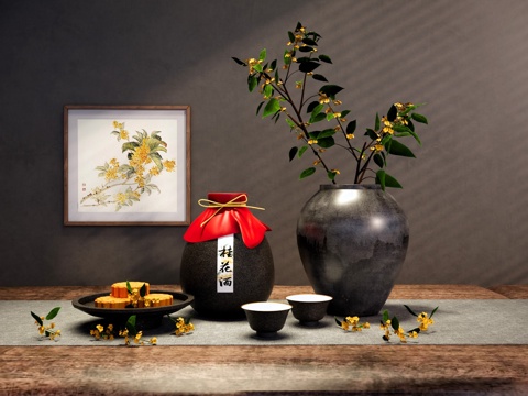 New Chinese Ornaments Combination Osmanthus Wine Osmanthus Wine Mid-Autumn Osmanthus Cake Moon Cake Chinese Dessert Cake