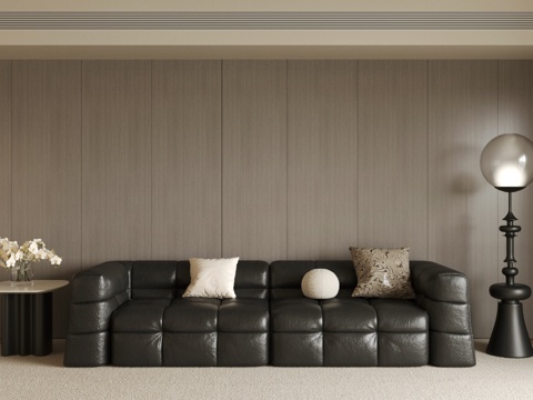 Black Leather Sofa Couch Italian Multiplayer Sofa Black Sofa Round Side