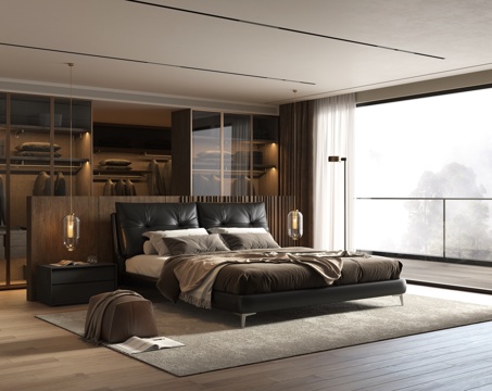 Italian Affordable Luxury Style Double Bed Modern Simple Double Bed Cork Bed