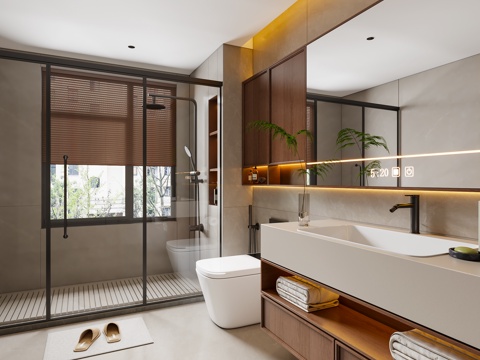 Modern Mid-century Style Bathroom Bathroom Cabinet Mirror Cabinet Toilet Shower