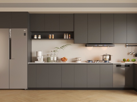 Dark style kitchen black and white gray kitchen open kitchen kitchen supplies combination minimalist kitchen