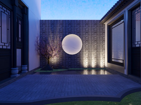 New Chinese Courtyard Waterscape Hollow Courtyard