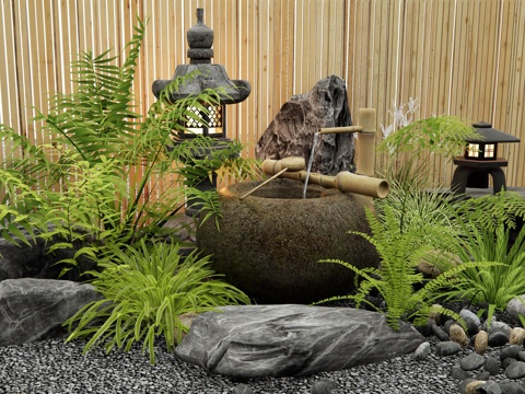 Japanese style waterscape dry landscape water bowl flowing water ornaments stone mortar waterscape courtyard landscaping
