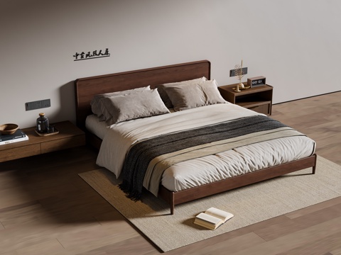 Antique Double Bed Solid Wood Double Bed Bedside Table Carpet
