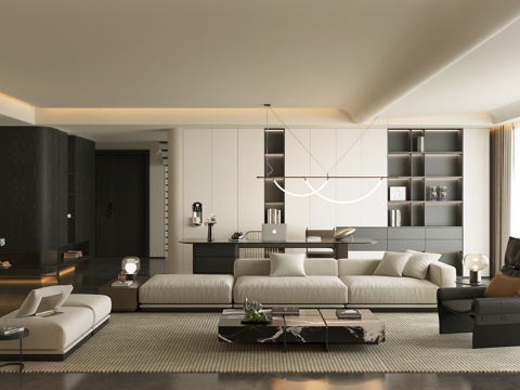 Modern Italian Living&Dining Room Affordable Luxury Style Italian Guest DiningRoom High-class Grey Guest Restaurant Black and White Grey Guest Restaurant