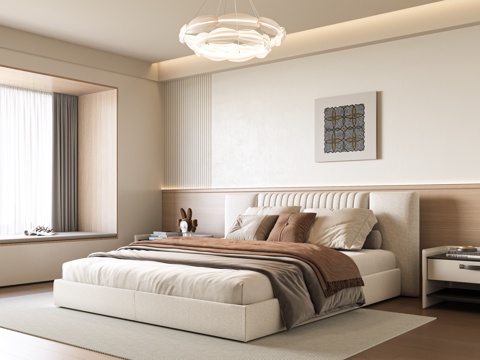 Double Bed Cream Style Home Bedroom Decoration Combination Bedroom Bay Window Master Bedroom