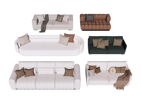 Modern Cream Multi-Person Sofa Double Sofa Sofa Leather Sofa