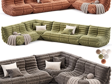 Modern Italian Cream Style Togo Fabric Casual Sofa