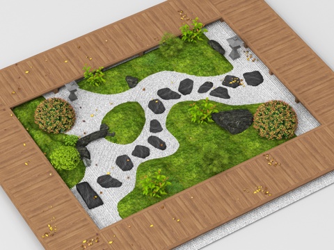 Japanese-style Zen courtyard sketch landscape landscape micro-terrain Tingbu dry landscape plant combination