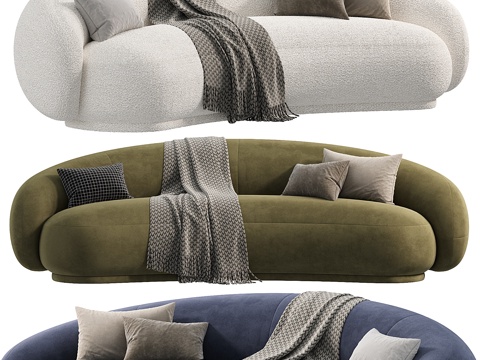 Modern Italian Cream Style Julep Curved Fabric Sofa