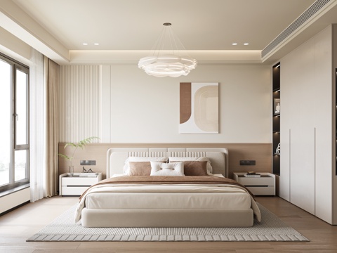 Double Bed Cream Style Home Bedroom Decoration Combination Bedroom Bay Window Master Bedroom