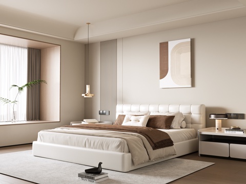 Double Bed Cream Style Home Bedroom Decoration Combination Bedroom Bay Window Master Bedroom