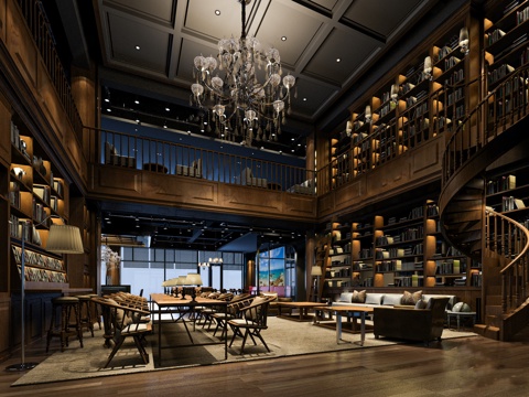 European-style Library Bookstore Leisure Book Bar Book Reading Room Leisure Tables and Chairs