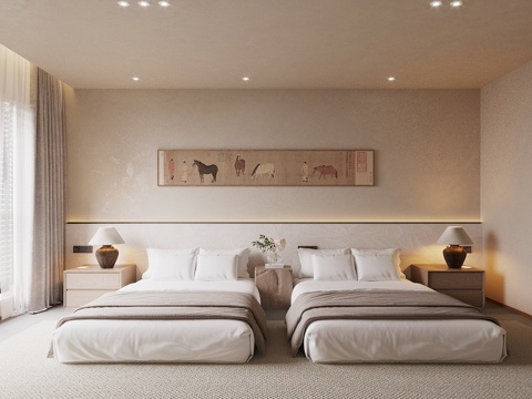 Log Style Hotel Room Homestay Suite Fabric Double Bed Hotel King Room Suite