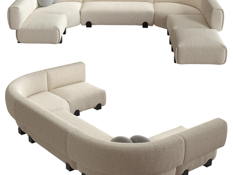 Modern Italian Cream Style Fabric Curved Sofa