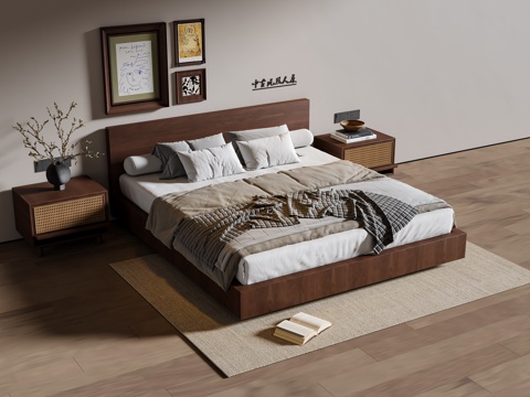 Antique double bed solid wood double bed bedside table picture carpet