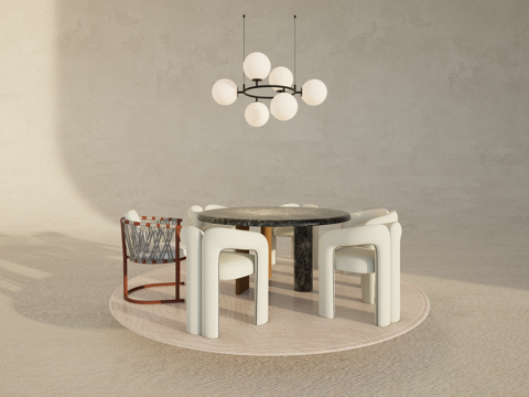 cassina Modern French Round Table DiningRoom Carpet Chandelier