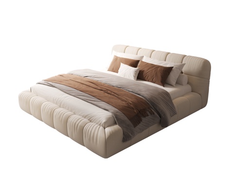 Modern Cream Style Double Bed Fabric Double Bed Master Bedroom Bed