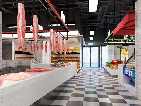 Modern vegetable market beef shop stall shop 3d model