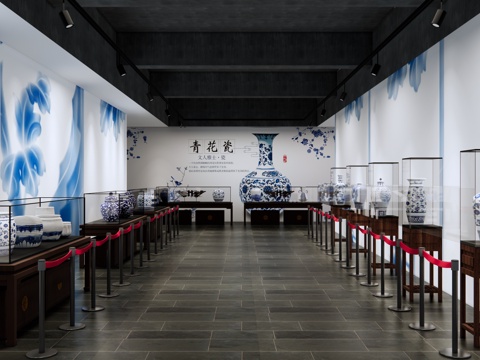 New Chinese Blue and White Porcelain Museum Ceramics Exhibition Hall Porcelain Exhibition Hall Antique Shop Antique Collection Room