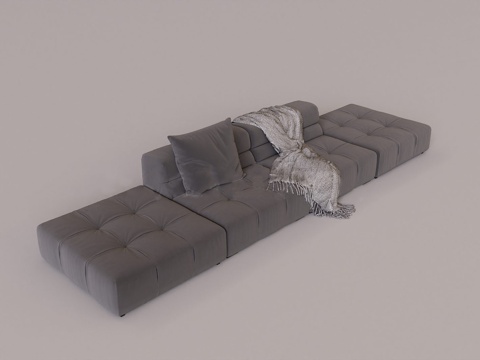 Italian Affordable Luxury Style Multi-person Sofa dark gray Plaid Module Sofa Square Pillow Tassel Blanket