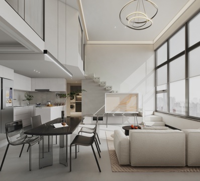 Modern Black and White Gray Living&Dining Room