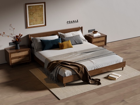 Antique double bed solid wood double bed bedside table picture carpet