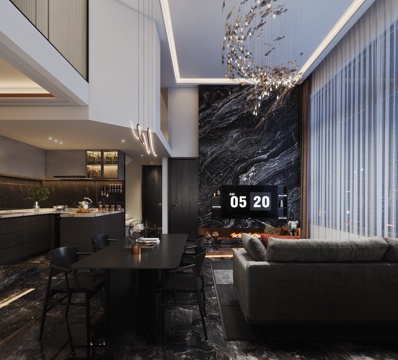 Modern Black and White Gray Living&Dining Room