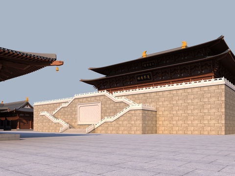 New Chinese-style Great Hall, Pagoda, Ancient Temple, Ancient Tower Building
