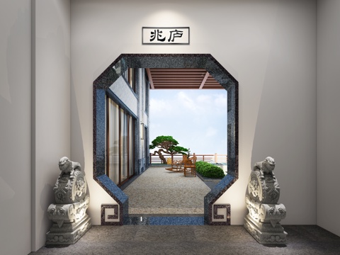New Chinese Courtyard Stone Lion Chinese Chair Plant Planted
