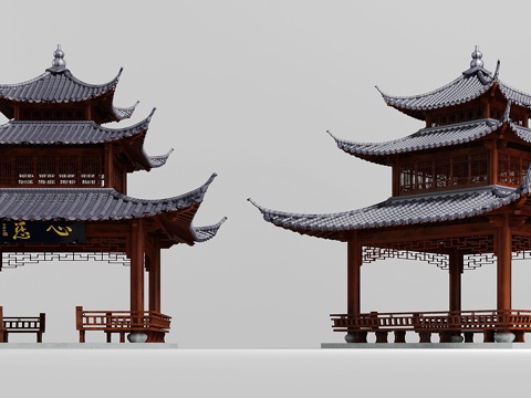 Neo-Chinese Style ancient building four corner pavilion combination