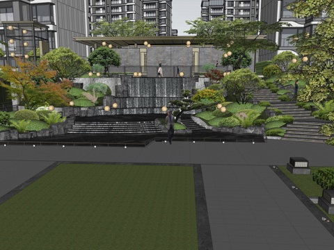 Neo-Chinese Style residential landscape steps