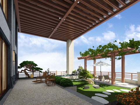 New Chinese-style Garden Lounge Chair Plant Planted Pavilion