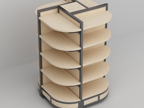 Supermarket convenience store four-sided steel and wood display shelves