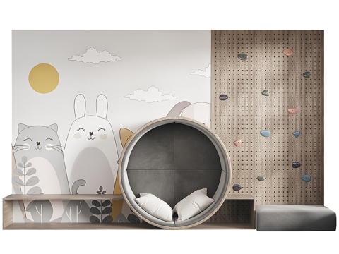 Climbing wall seat cushion in children's area