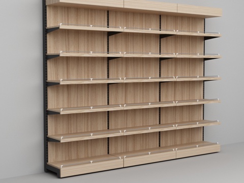 Supermarket convenience store steel and wood shelves
