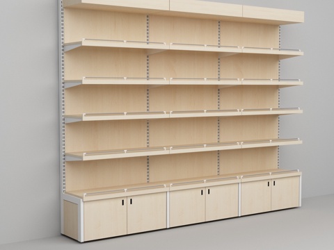 Supermarket Convenience Store Steel Wooden Strip Door Cabinet Wood Laminated Shelf