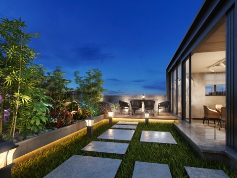 Industrial Style Villa Terrace DiningRoom