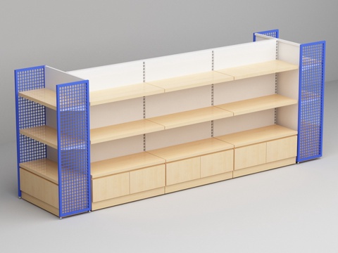 Supermarket convenience store blue end frame steel wood shelf