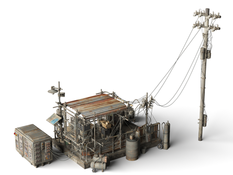 Doomsday sci-fi residential area slum building wasteland style retro style