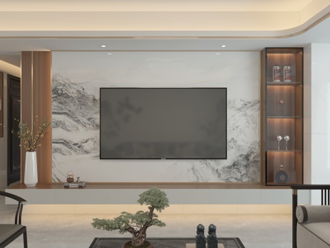 New Chinese Living&Dining Room New Chinese Living Room Dining Room TV Background Sofa Background