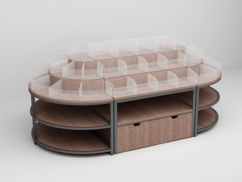 Supermarket oval steel wood multi-layer loose snacks transparent box running water stand booth shelf