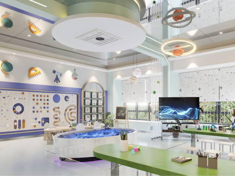 Modern School Science Classroom Laboratory Science Experience Exploration Wall Interactive Device