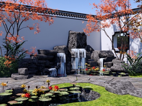 New Chinese-style rockery waterscape falling water landscape garden pool rockery overlapping waterfall garden