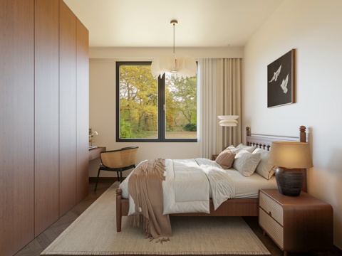 Mid-century Style Bedroom-Silent Style Bedroom-Silent Middle Style Bedroom Master Bedroom Solid Wood Double Bed