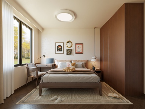 Mid-century Style Bedroom-Silent Style Bedroom-Silent Middle Style Bedroom Master Bedroom Solid Wood Double Bed
