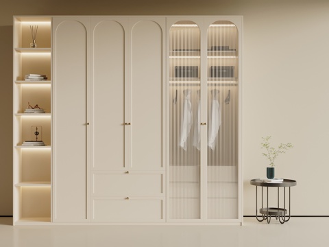 French Cream Style Wardrobe Flat Door Wardrobe