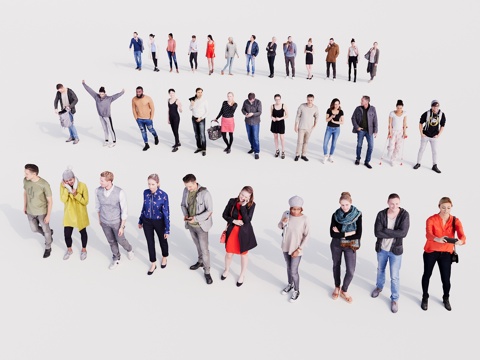 Modern three-dimensional character multi-person office leisure character sitting posture squat posture character combination