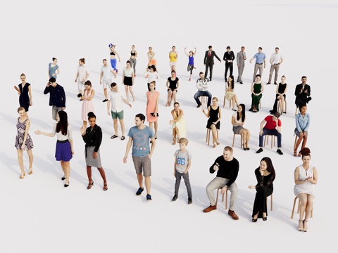 Modern three-dimensional character multi-person office leisure character sitting posture squat posture character combination