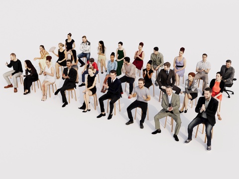 Modern three-dimensional character multi-person office leisure character sitting posture squat posture character combination